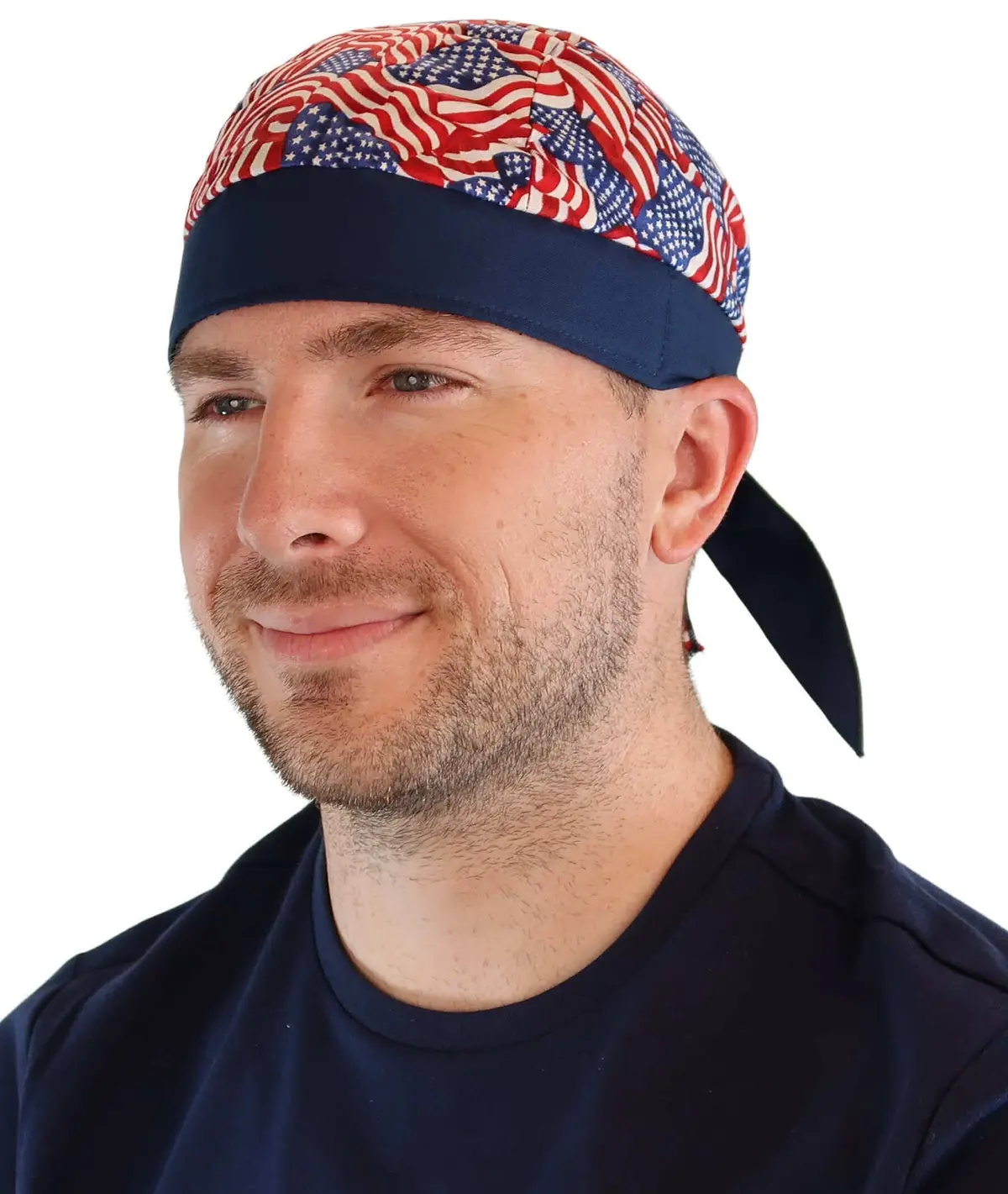Us Small Tossed Flags#2 Skull Cap With Blue Band 1