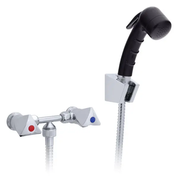 Ambassador Marine – Trinidad- 2H External Shower Mixer Small Black Sprayer, 6' Stainless Steel Marine Hose, Chrome/Black – 134-0207-Ck 1