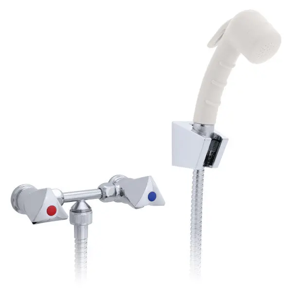 Ambassador Marine – Trinidad- 2H External Shower Mixer Small Warm White Sprayer, 6' Stainless Steel Marine Hose, Chrome/Warm White – 134-0207-Cw 1