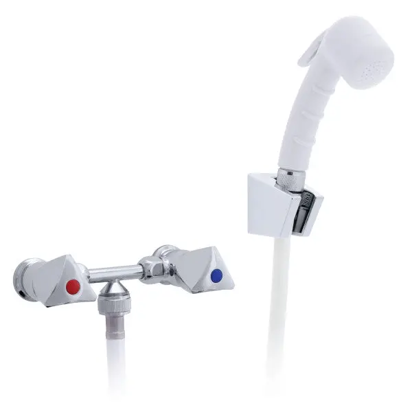 Ambassador Marine – Trinidad- 2H External Shower Mixer Small Arctic White Sprayer, 6' White Rubber Marine Hose, Chrome/Arctic White – 134-0214-Ca 1