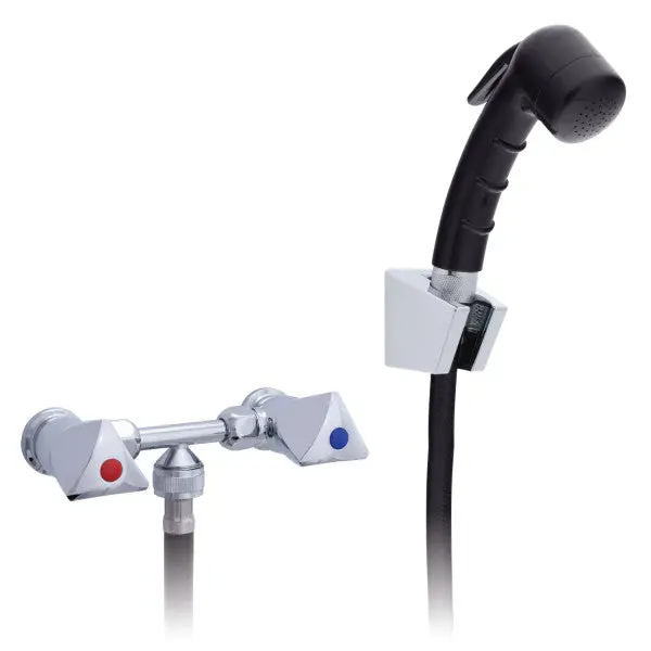 Ambassador Marine – Trinidad- 2H External Shower Mixer Small Black Sprayer, 6' White Rubber Marine Hose, Chrome/Black – 134-0214-Ck 1