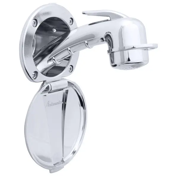 Ambassador Marine – Recessed Marine Shower- Chrome Cup & Lid, Small Chrome Sprayer, 6' Black Rubber Marine Hose – 136-0000-Cp-R 1