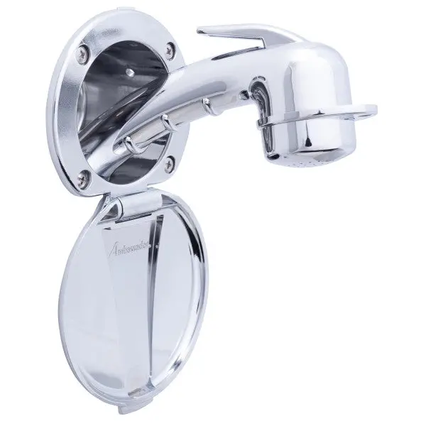Ambassador Marine – Recessed Marine Shower- Chrome Cup & Lid, Small Chrome Sprayer, 6' White Rubber Marine Hose – 136-0000-Cw-R 1