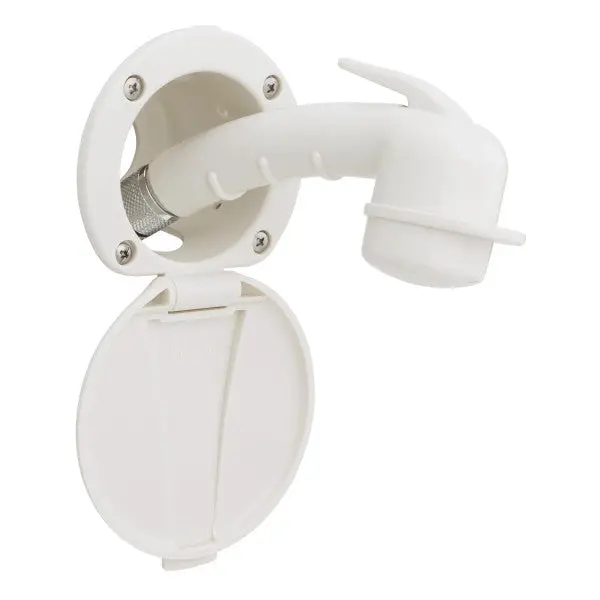 Ambassador Marine – Recessed Marine Shower- Warm White Cup & Lid, Small Warm White Sprayer, 10' White Rubber Marine Hose – 136-0007-Wh-R 1