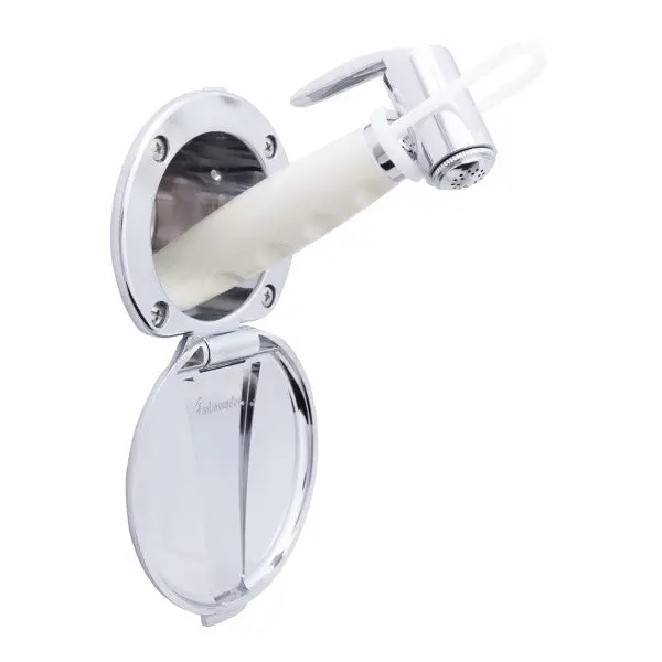 Ambassador Marine – Recessed Marine Shower- Chrome Cup & Lid, Hammer-Head Warm White Sprayer, 6' Stainless Steel Marine Hose – 136-0016-Cw-R 1