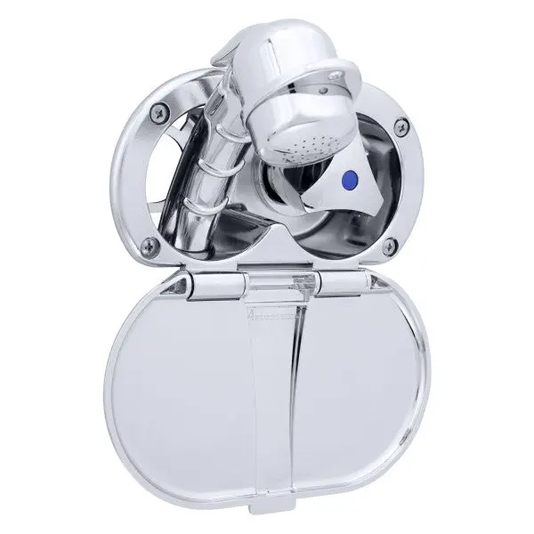 Ambassador Marine – Trinidad- Transom Shower Cold Only, Chrome Cup & Lid, Small Chrome Sprayer, 6' White Rubber Marine Hose, Chrome Trinidad Handle – 136-0200-Cw 1