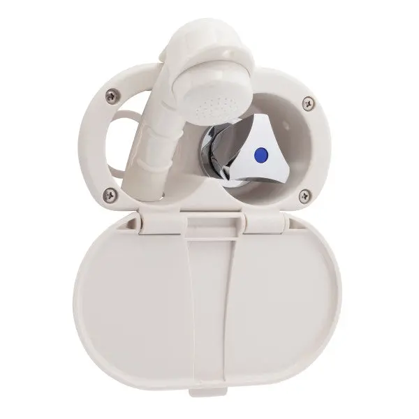 Ambassador Marine – Trinidad- Transom Shower Cold Only, Warm White Cup & Lid, Small Warm White Sprayer, 6' Stainless Steel Marine Hose, Chrome Trinidad Handle – 136-0208-Wh 1
