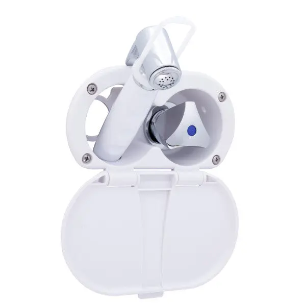 Ambassador Marine – Trinidad- Transom Shower Cold Only, Arctic White Cup & Lid, Hammer-Head Arctic White Sprayer, 6' White Rubber Marine Hose, Chrome Trinidad Handle – 136-0212-Aw 1
