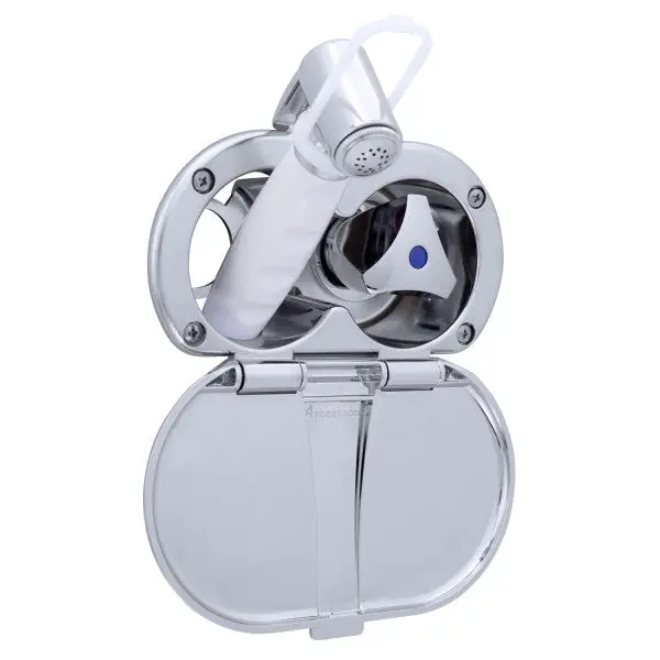 Ambassador Marine – Trinidad- Transom Shower Cold Only, Chrome Cup & Lid, Hammer-Head Arctic White Sprayer, 6' White Rubber Marine Hose, Chrome Trinidad Handle – 136-0212-Ca 1