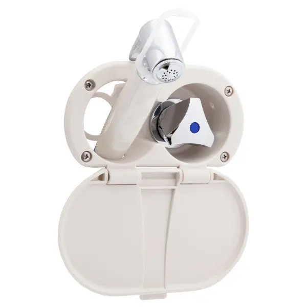Ambassador Marine – Trinidad- Transom Shower Cold Only, Warm White Cup & Lid, Hammer-Head Warm White Sprayer, 6' White Rubber Marine Hose, Chrome Trinidad Handle – 136-0212-Wh 1