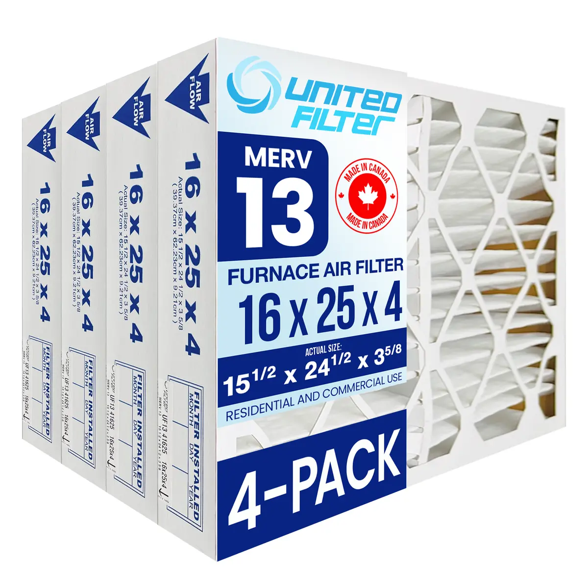 16X25x4 Merv 13 - 4 Pack Pleated Furnace Filter 1