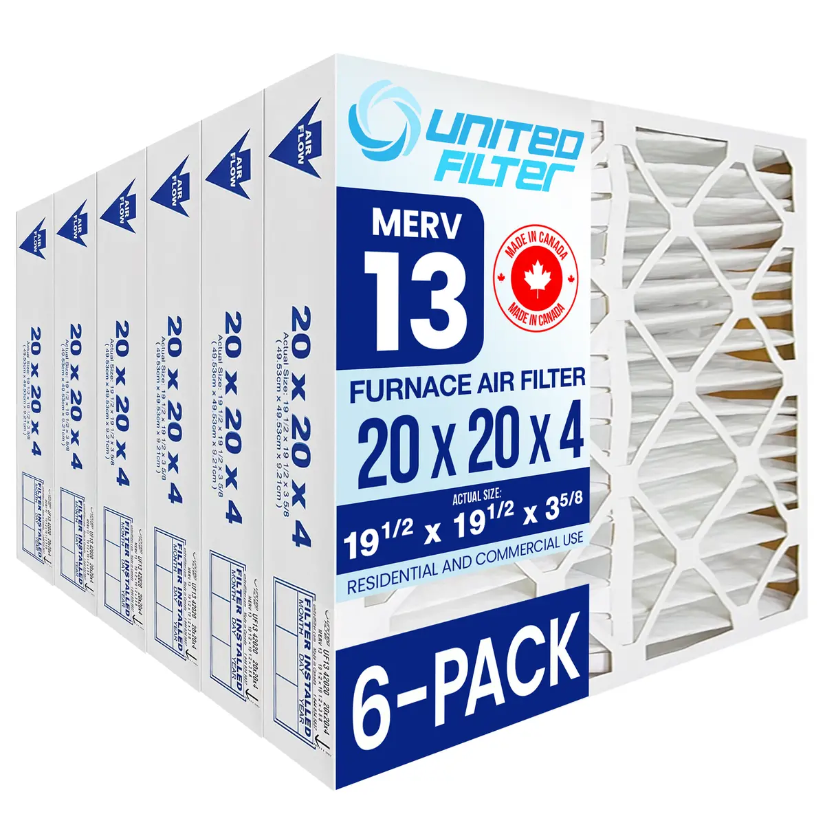 20X20x4 Merv 13 - 6 Pack Pleated Furnace Filter 1