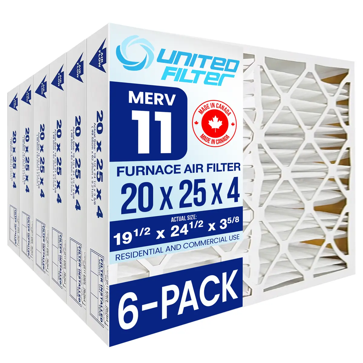 20X25x4 Merv 11 - 6 Pack Pleated Furnace Filter 1