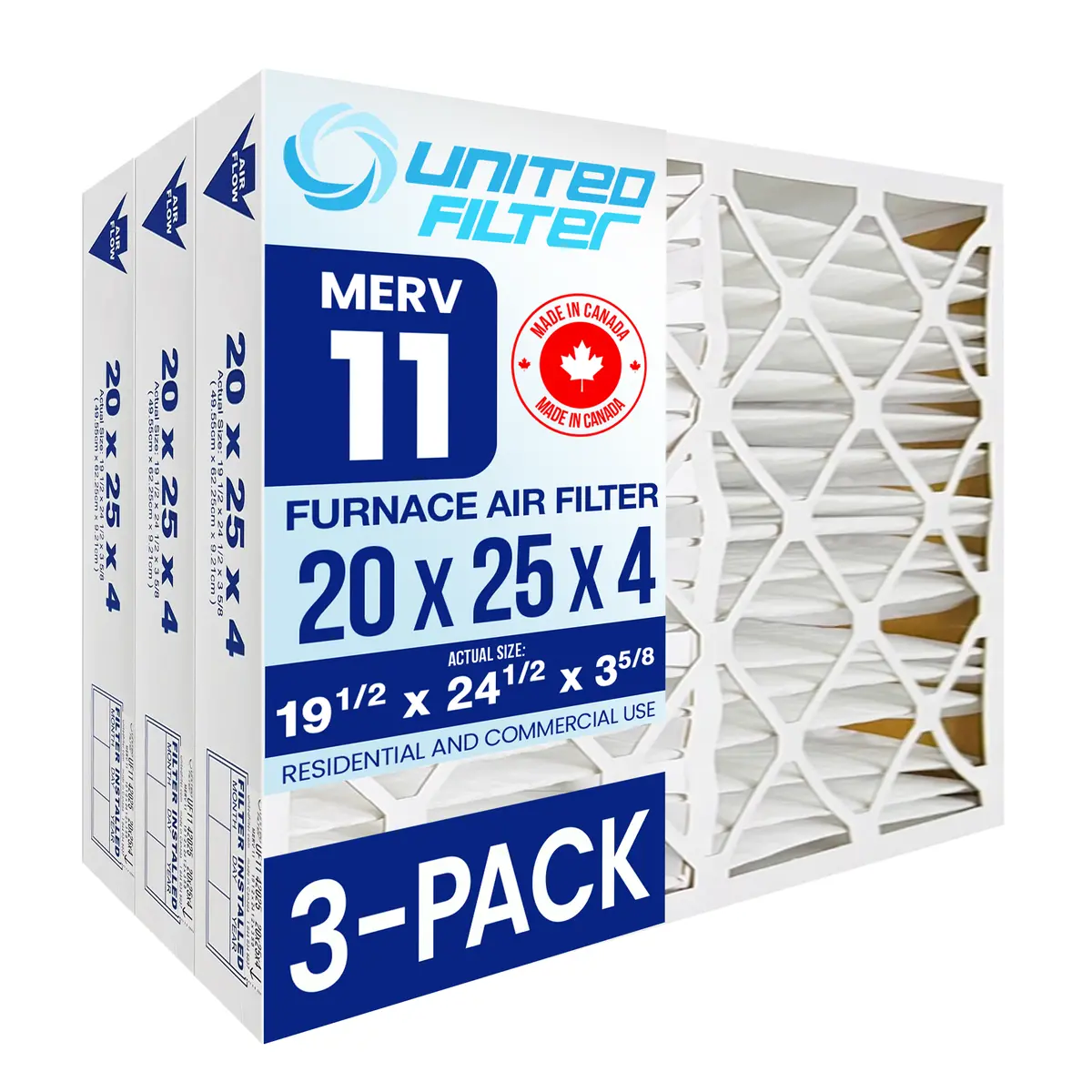 20X25x4 Merv 11 - Pleated Furnace Filter - 3 Pack 1