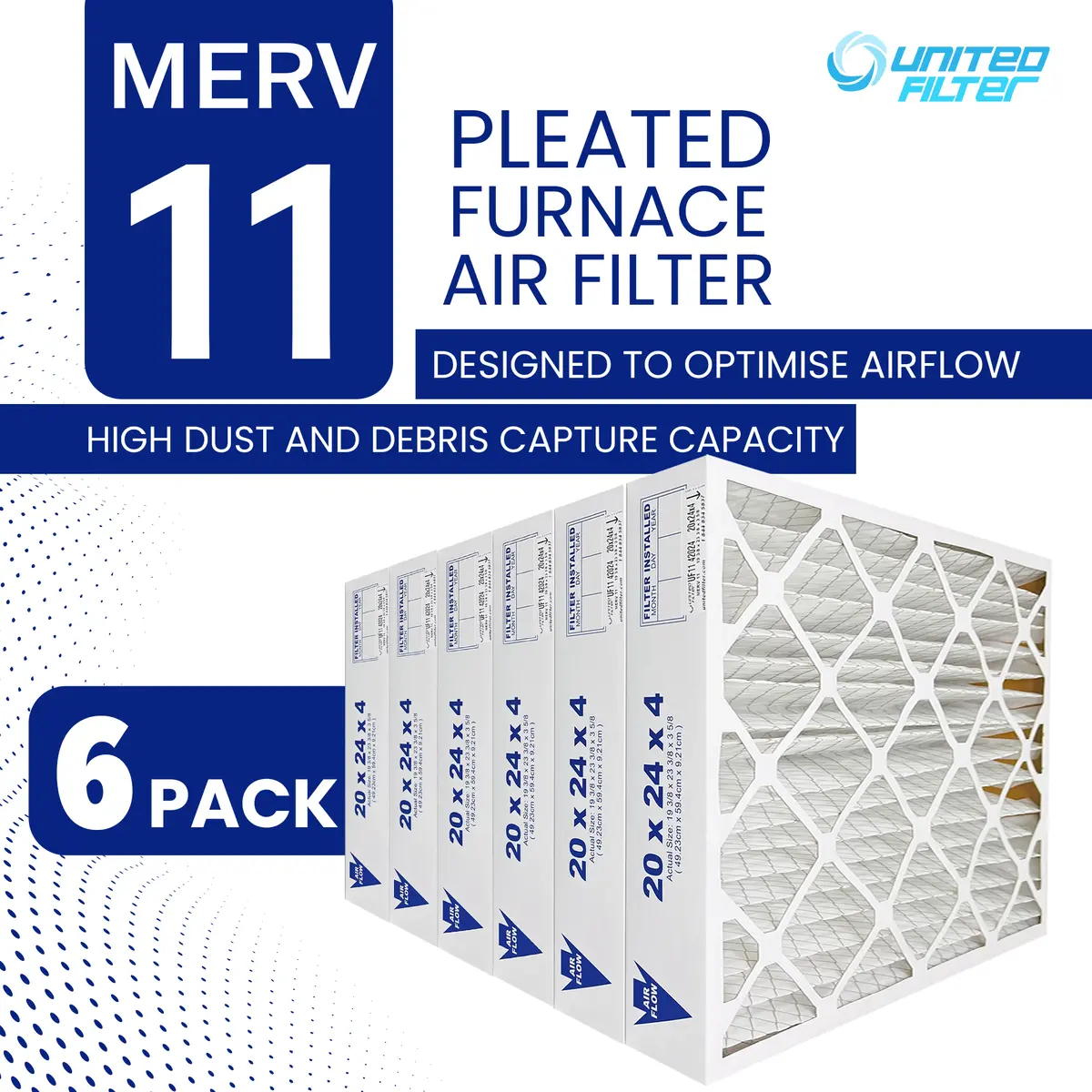 20X24x4 Merv 11 - 6 Pack Pleated Furnace Filter 2