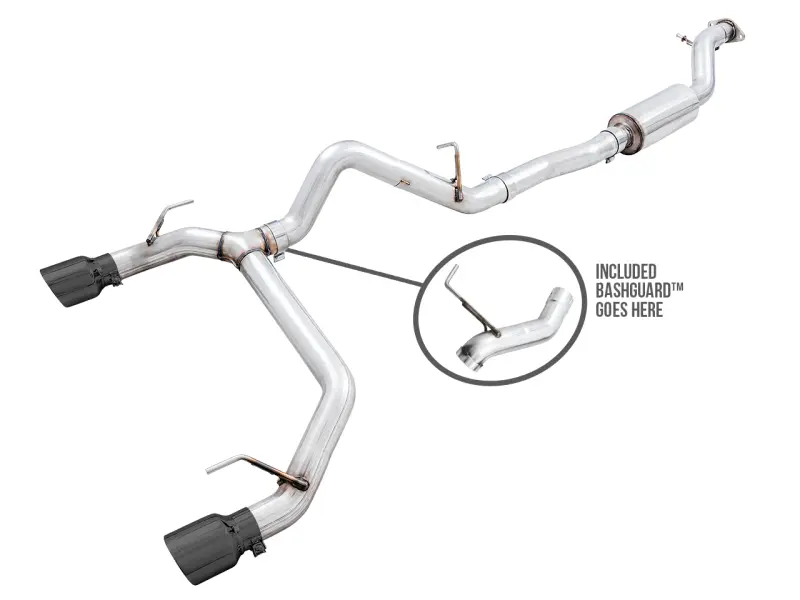 Awe Tuning 0Fg Dual Rear Exit Exhaust W/Diamond Black Tips & Bash Guard - 2021+ Ford Bronco  - Awe3015-33456 1