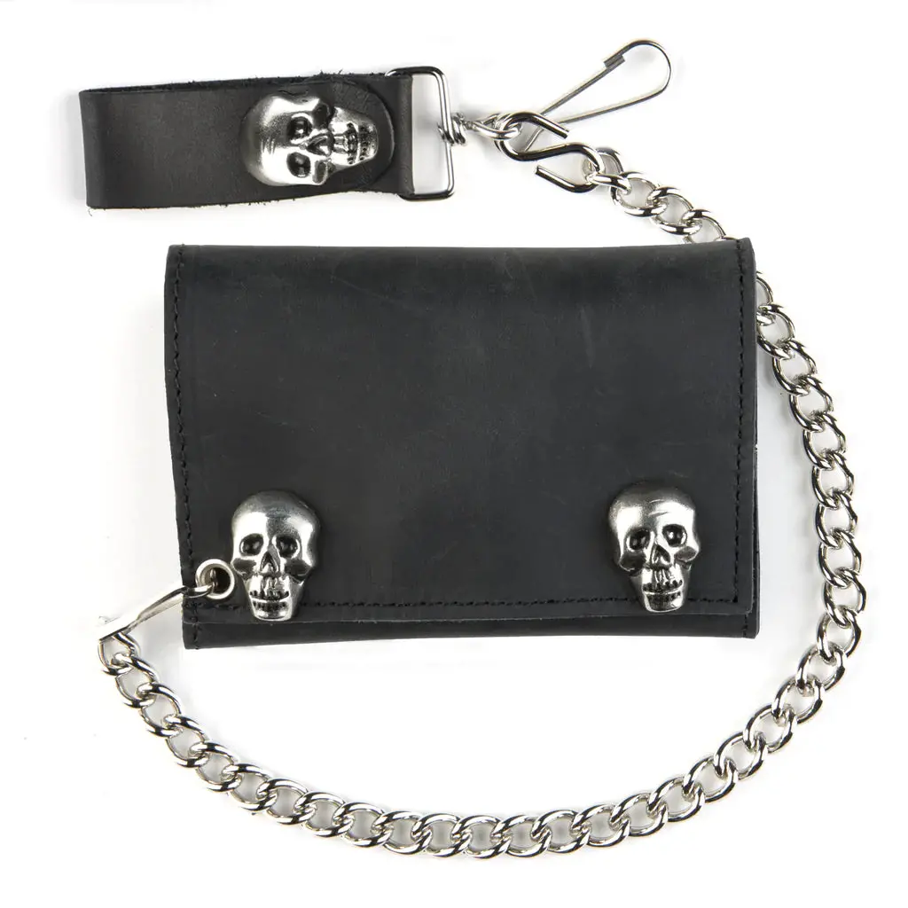 Usa-Made Tri Fold Wallet With Skull Snaps Black Sk328 1