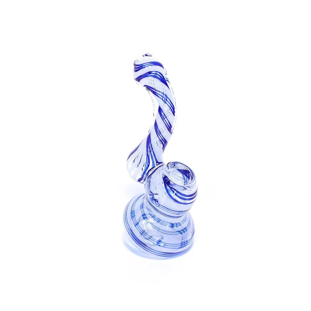Glass Bubbler - 12Cm Clear With Blue And White Spiral Stripes 1