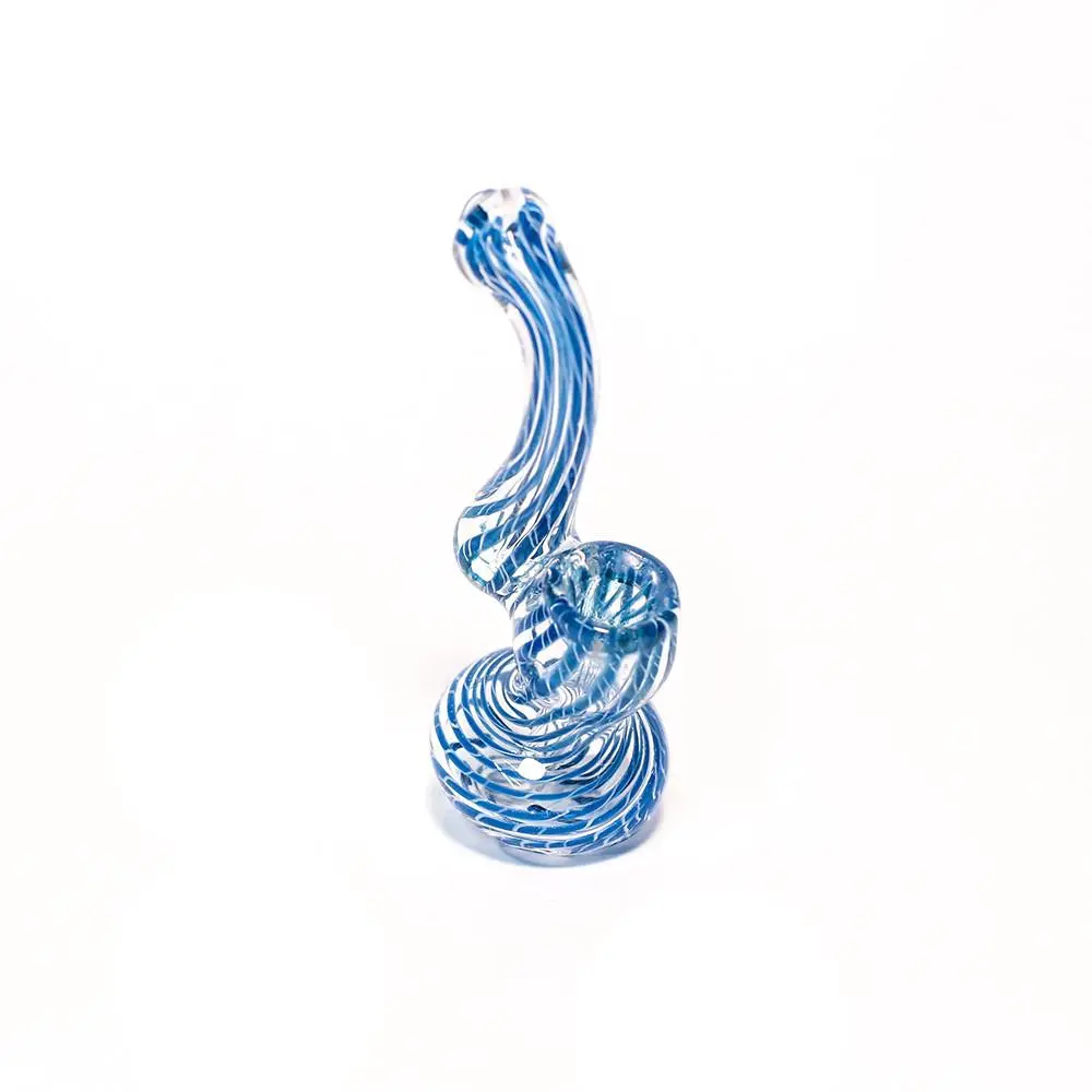 Glass Bubbler - 12Cm Clear With Blue Thread Stripes 1
