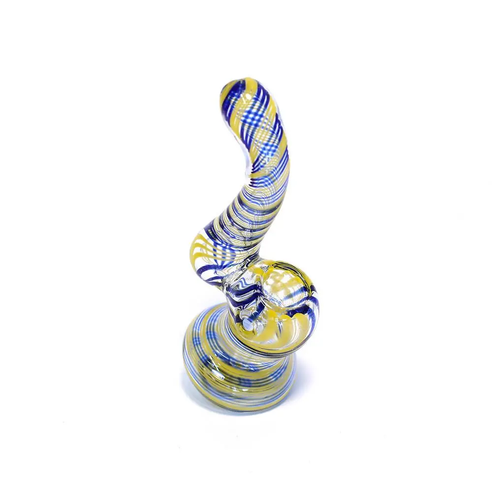 Glass Bubbler - 12Cm Clear With Blue And Yellow Spiral Stripes 1