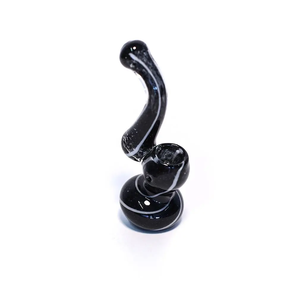 Glass Bubbler - 12Cm Black With White Stripes 1