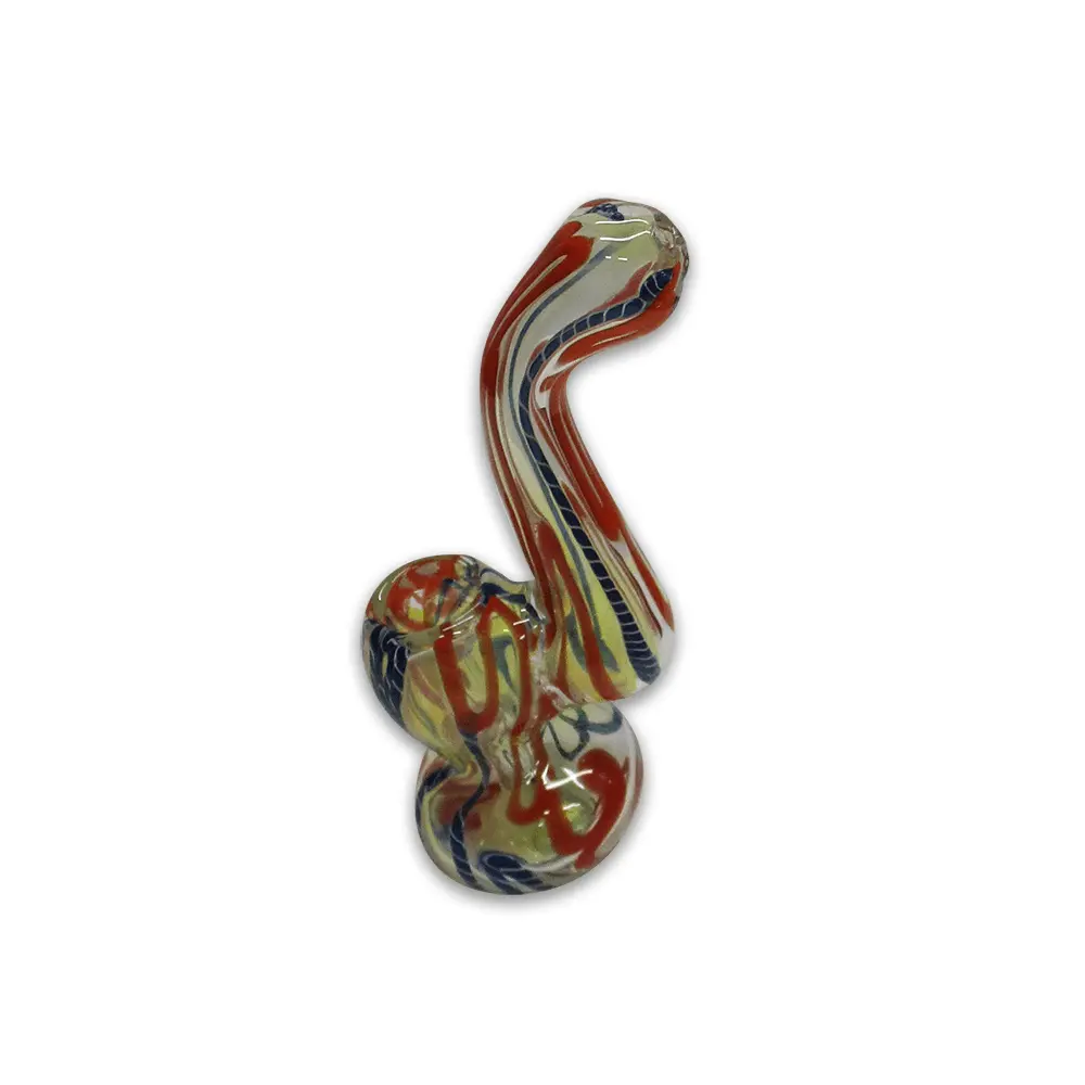 Glass Bubbler - 12Cm Clear With Blue And Orange Stripes 1