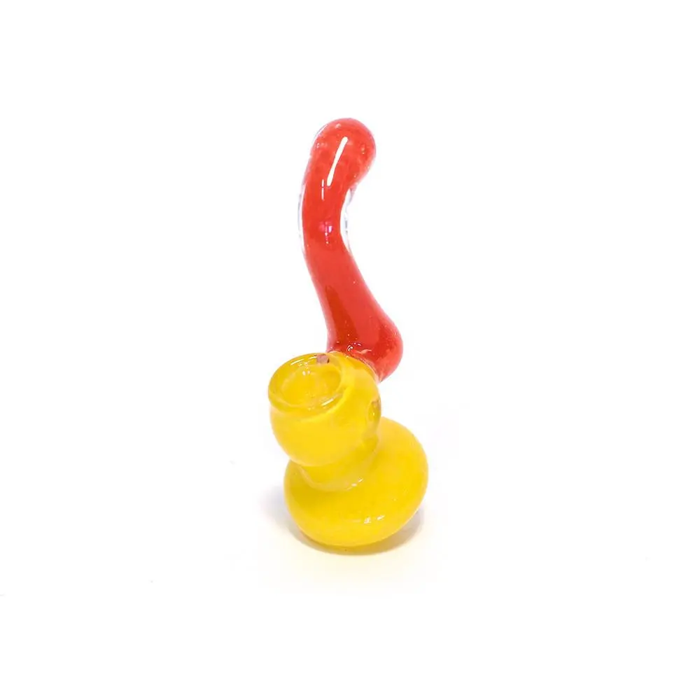 Glass Bubbler - 10Cm Clear With Yellow Base And Red Stem 1