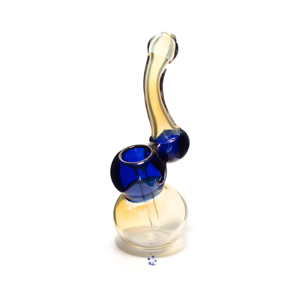 Glass Bubbler - Milky With Blue Middle 1