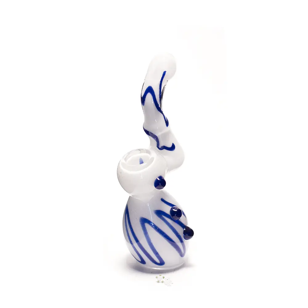Glass Bubbler - 15Cm White With Blue Stripes And Raised Dots 1