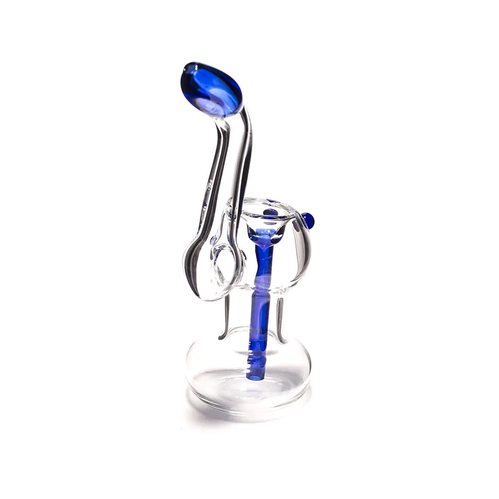 Glass Bubbler - 17Cm Clear With Blue Tip, Bumps And Downstem 1
