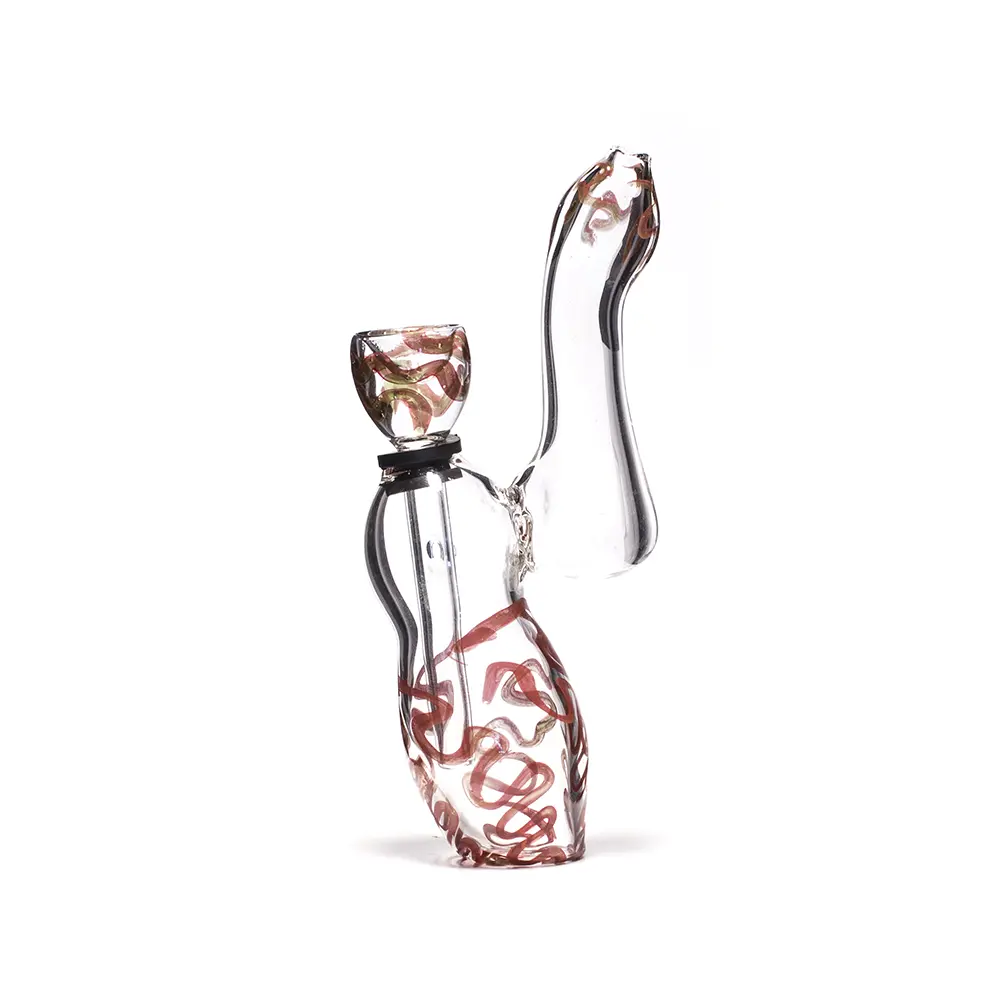 Glass Bubbler - 14Cm Clear With Red Squiggles Removable Glass Slider 1