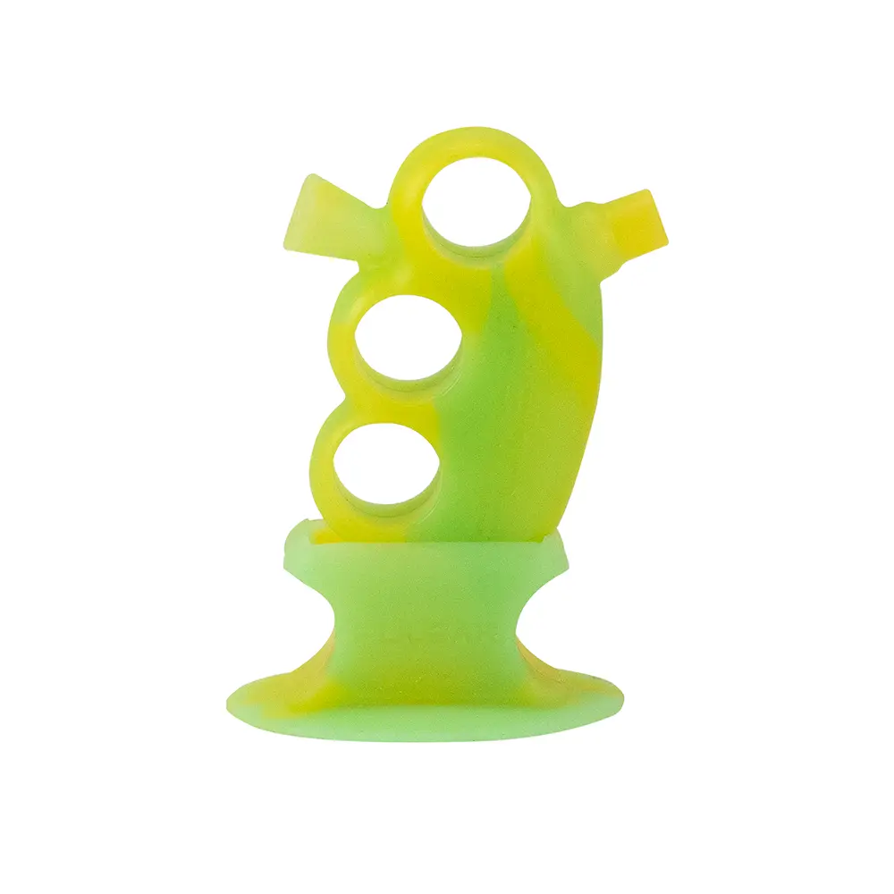 Bubbler - Pulsar Silicone Knuckle Bubbler W/ Stand Green/Yellow 1