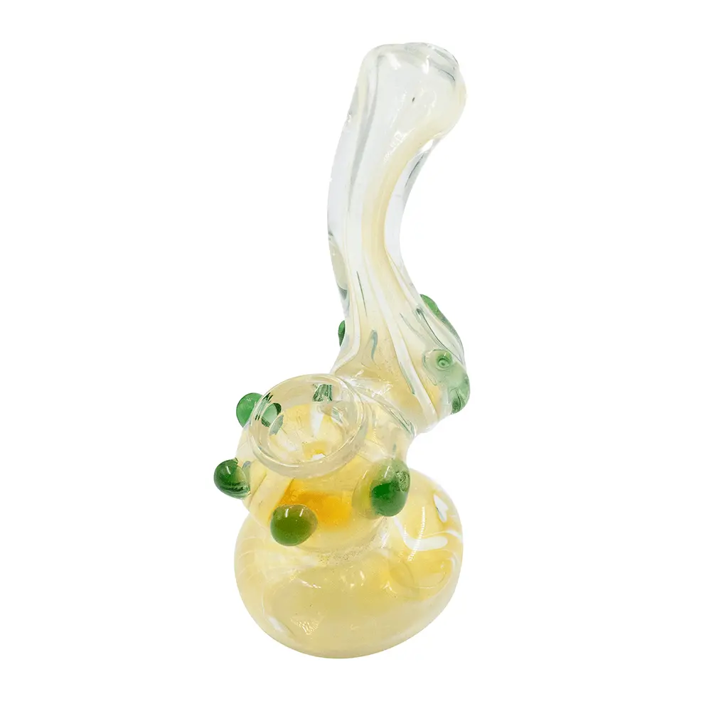 Small Glass Bubbler - Gold With Green Dots 1
