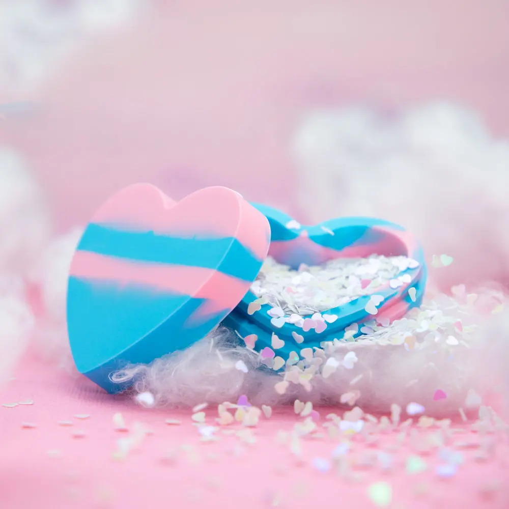 Heart Shaped Silicone Trinket Box - Blue & Pink 1