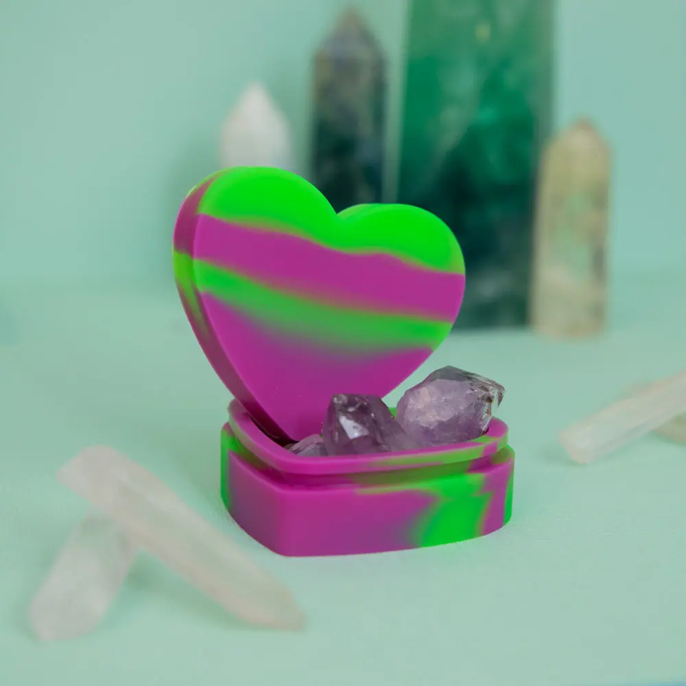 Heart Shaped Silicone Trinket Box - Purple & Green 1