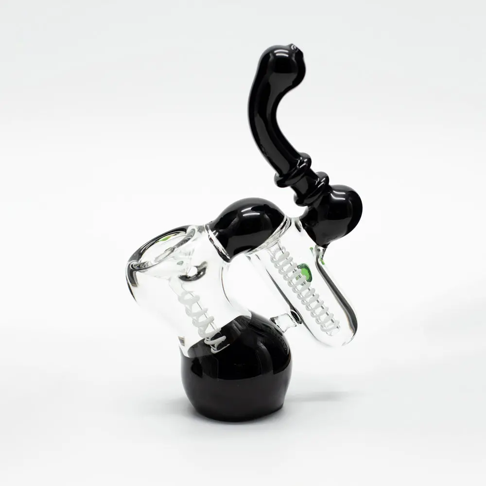 Glass Bubbler - Black With Green Dots 1