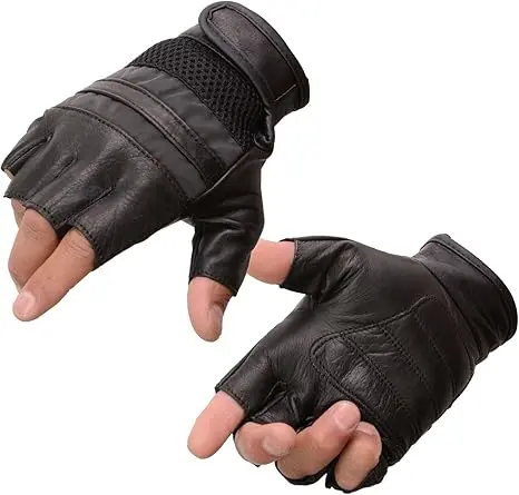 Fingerless Leather And Mesh Gloves 1