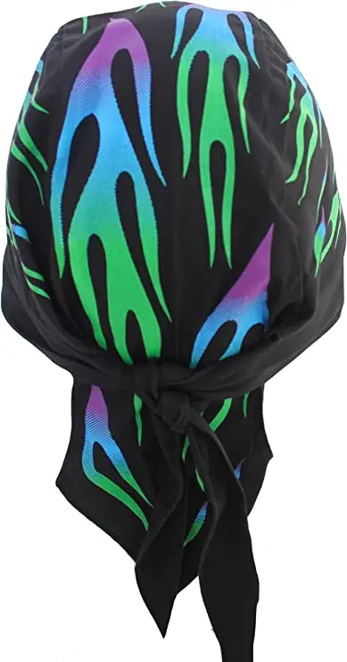 Classic Skull Cap - Green And Blue Flames 1