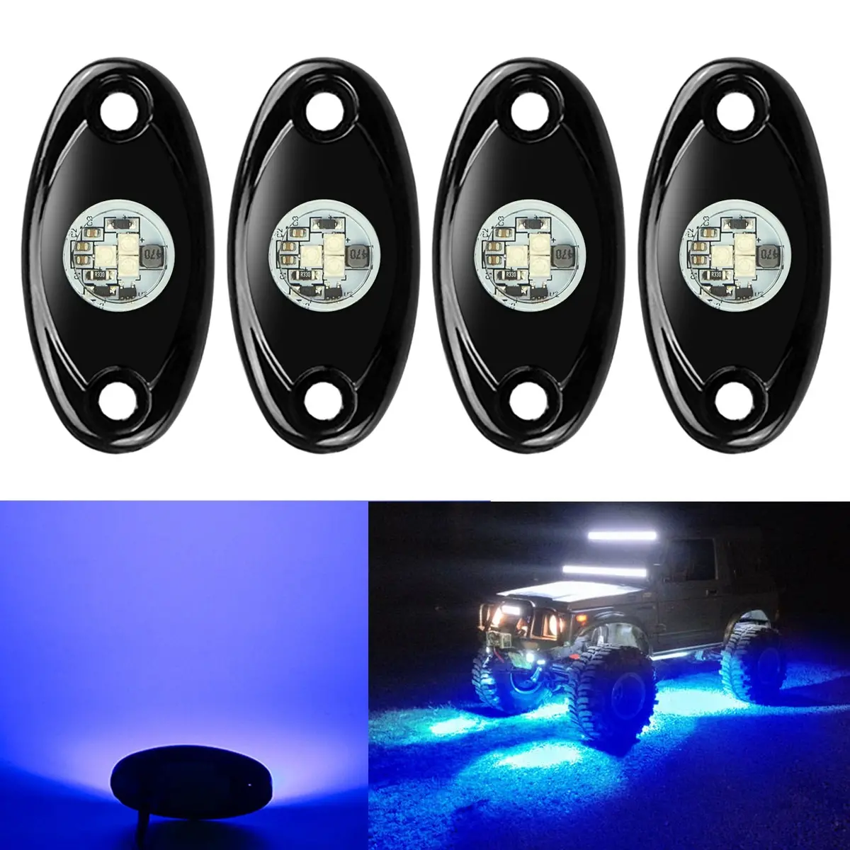 Ampper 4 Pods Led Rock Lights. Waterproof Led Neon Underglow Light Terrarider Utv Windshields 1
