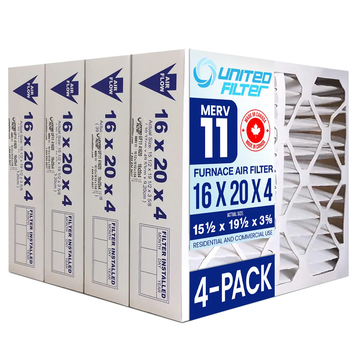 16X20x4 Merv 11 - 4 Pack Pleated Furnace Filter 1