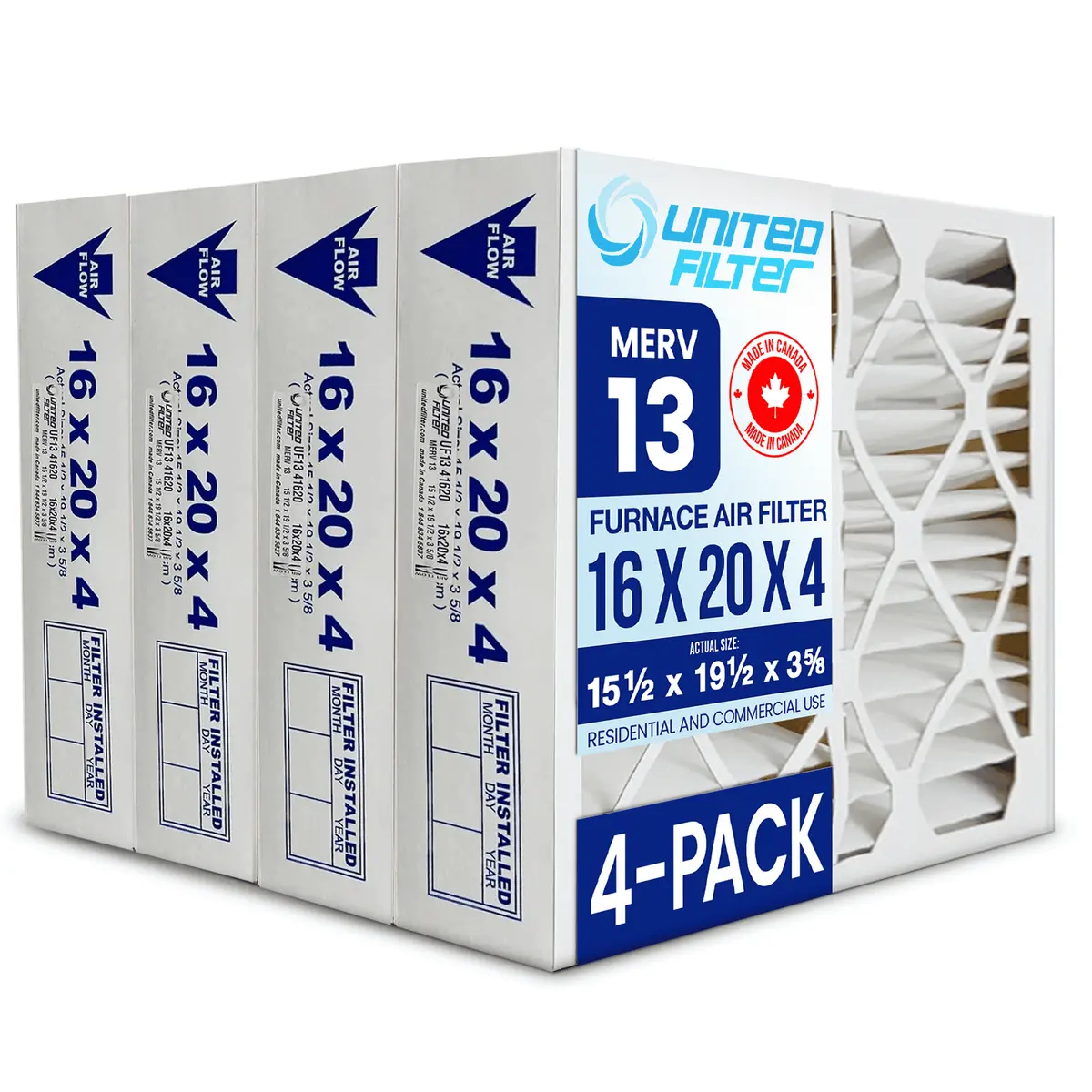16X20x4 Merv 13 - 4 Pack Pleated Furnace Filter 1
