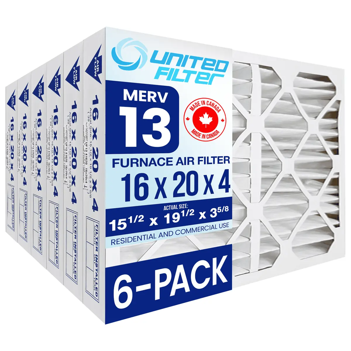 16X20x4 Merv 13 - 6 Pack Pleated Furnace Filter 1