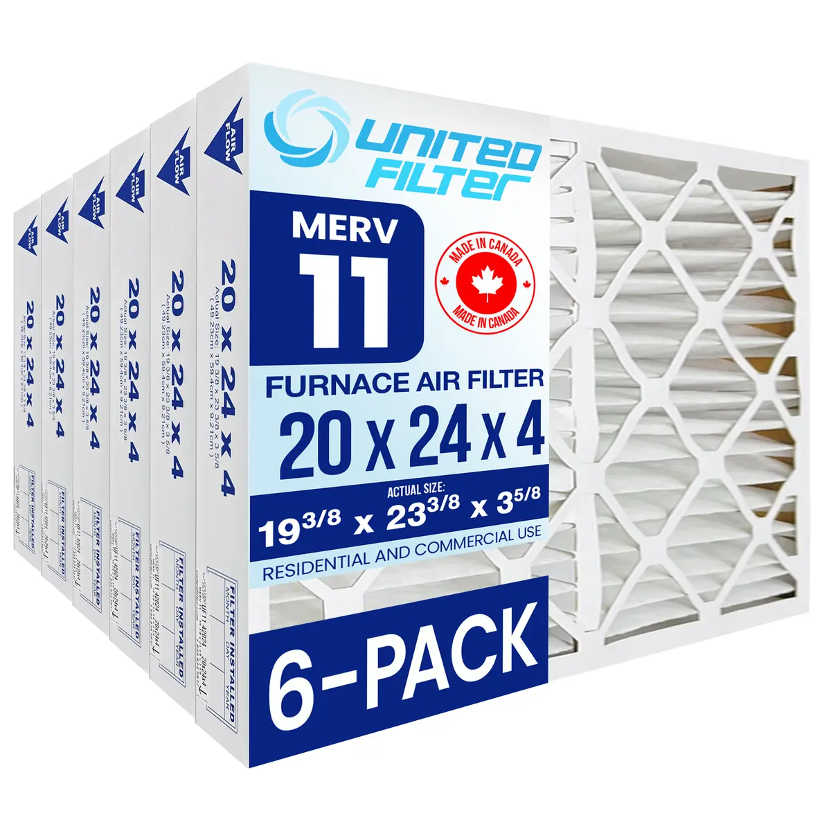 20X24x4 Merv 11 - 6 Pack Pleated Furnace Filter 1