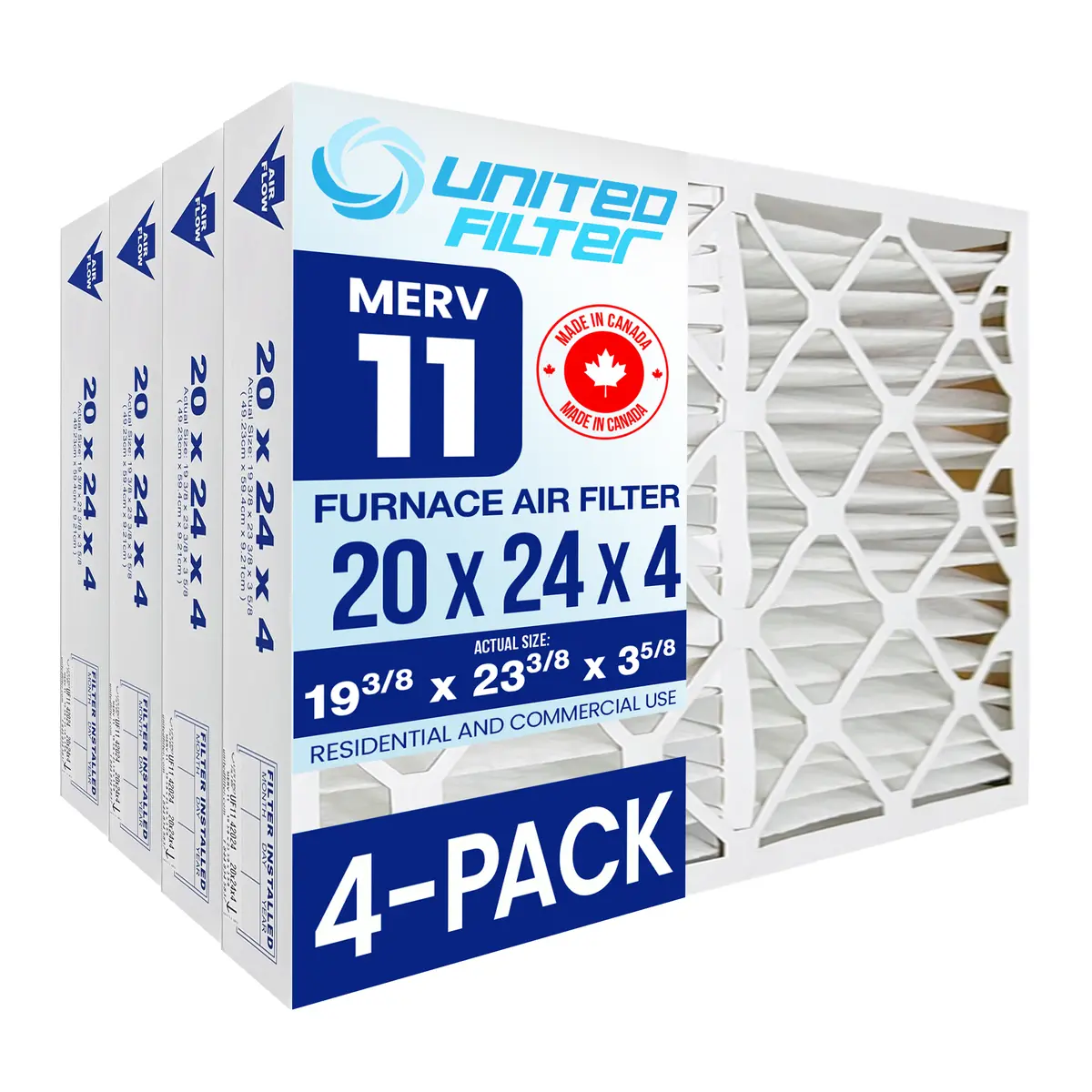 20X24x4 Merv 11 - 4 Pack Pleated Furnace Filter 1