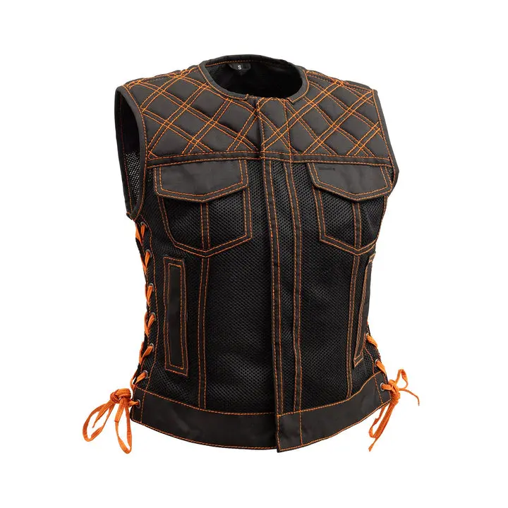 Ladies Moto Mesh Bonnie Club Style Side Lace Vest 1