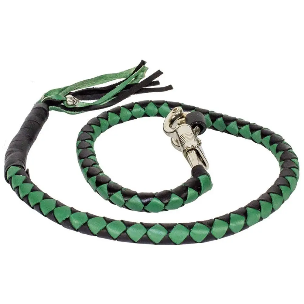 Get Back  Hand Braided Leather Around A Nylon Core Black/Green 1