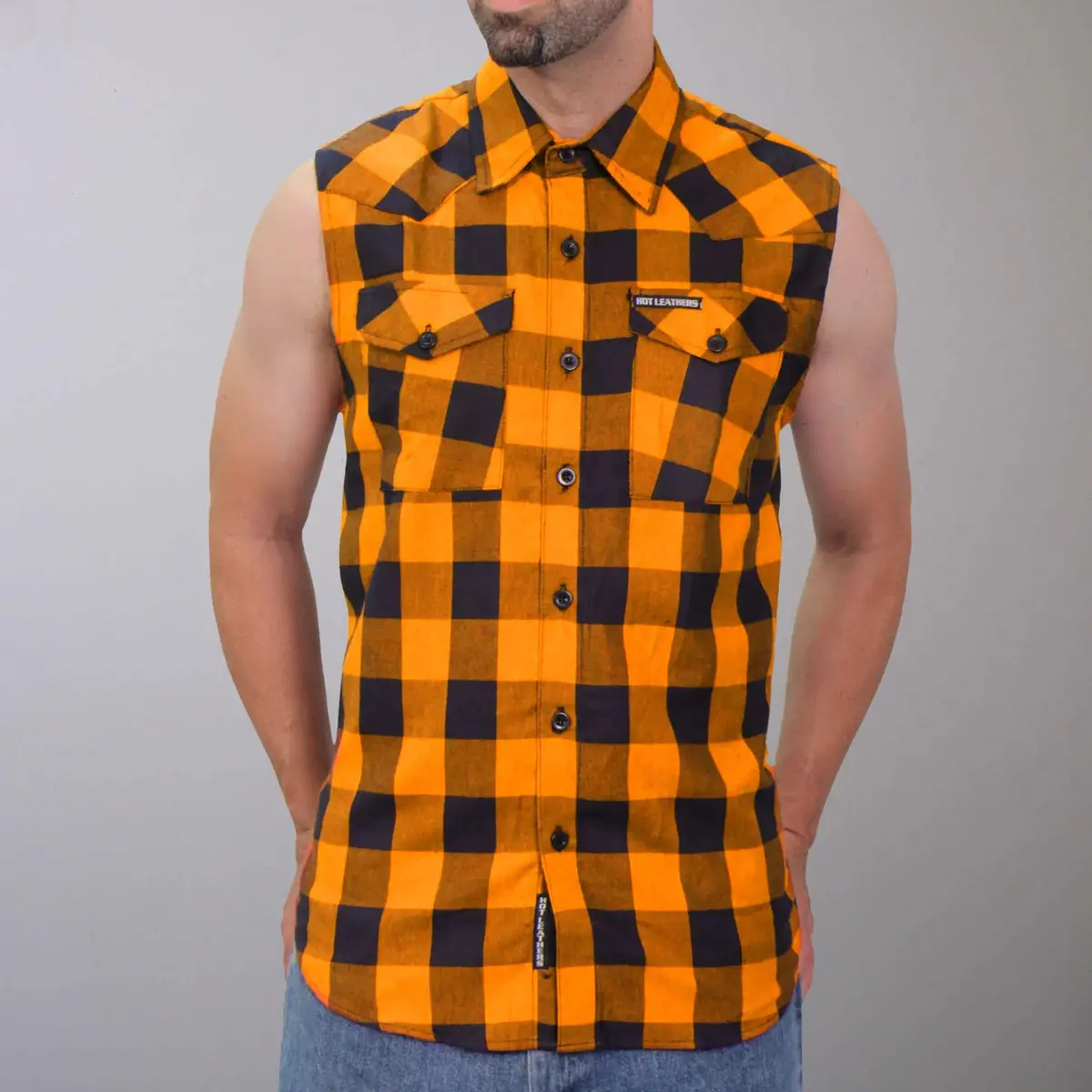 Sleeveless Flannel Blk/Orange 1