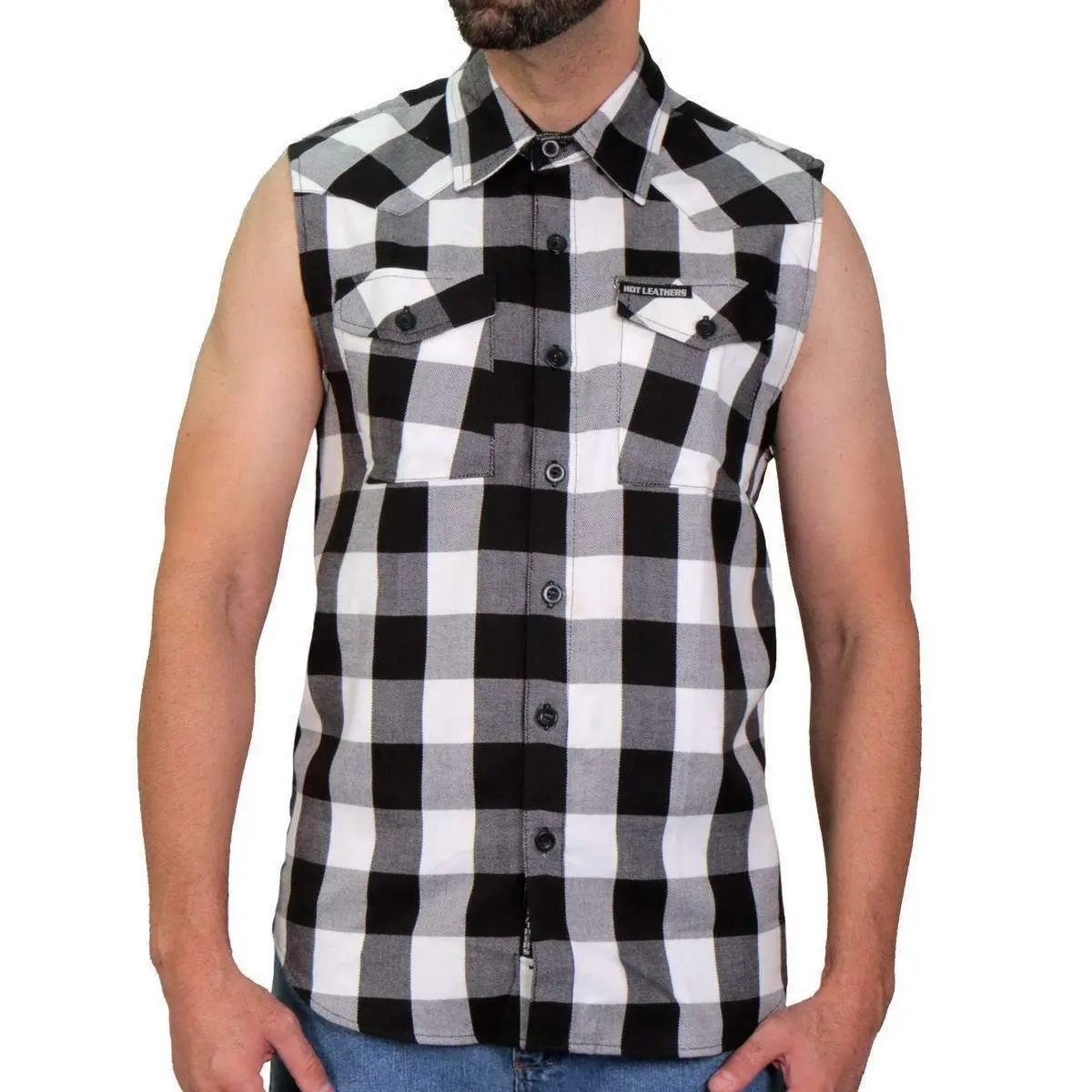 Sleeveless Flannel White/Black 1