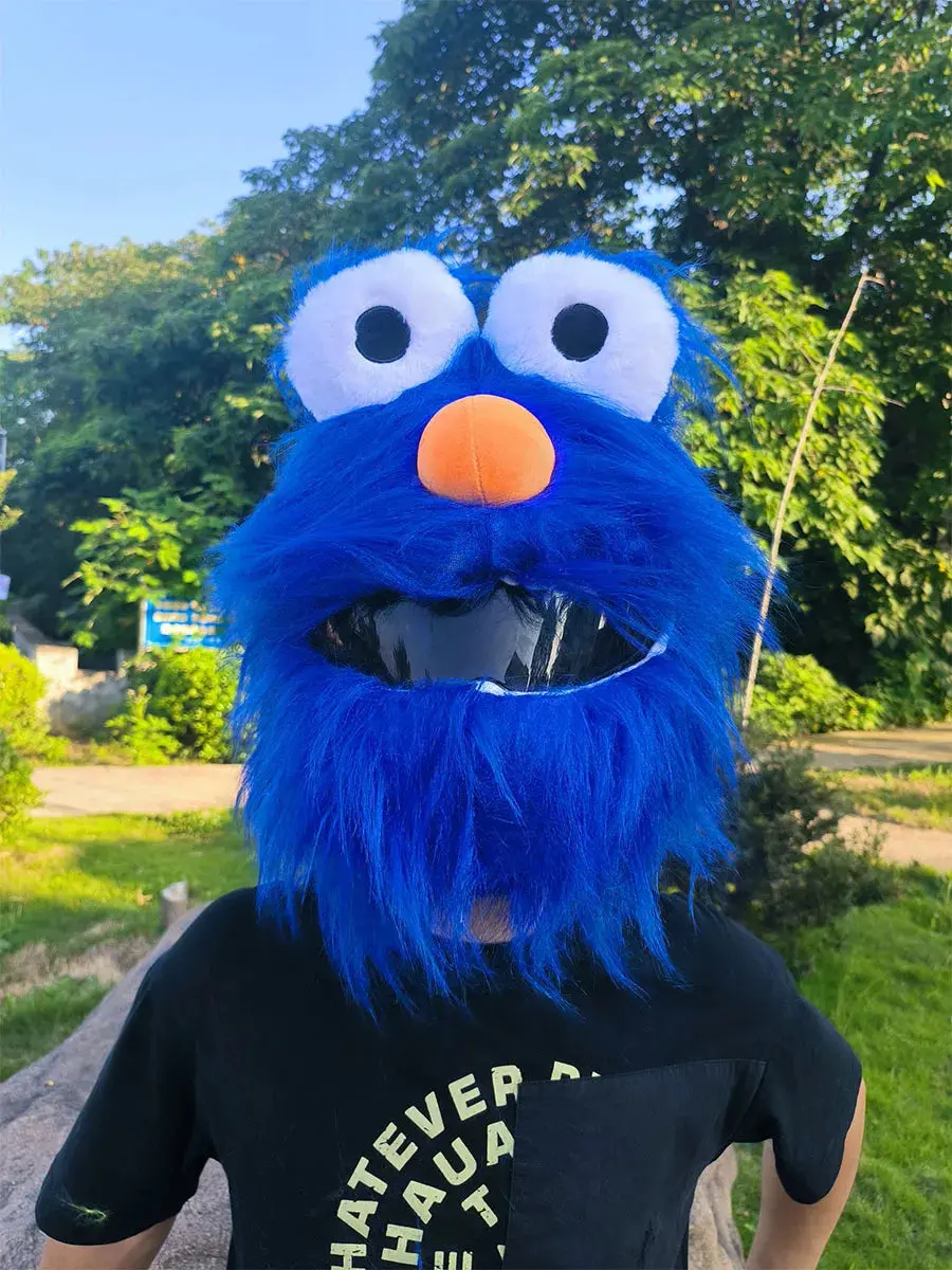 Helmet Cover - Blue Mop Head 1
