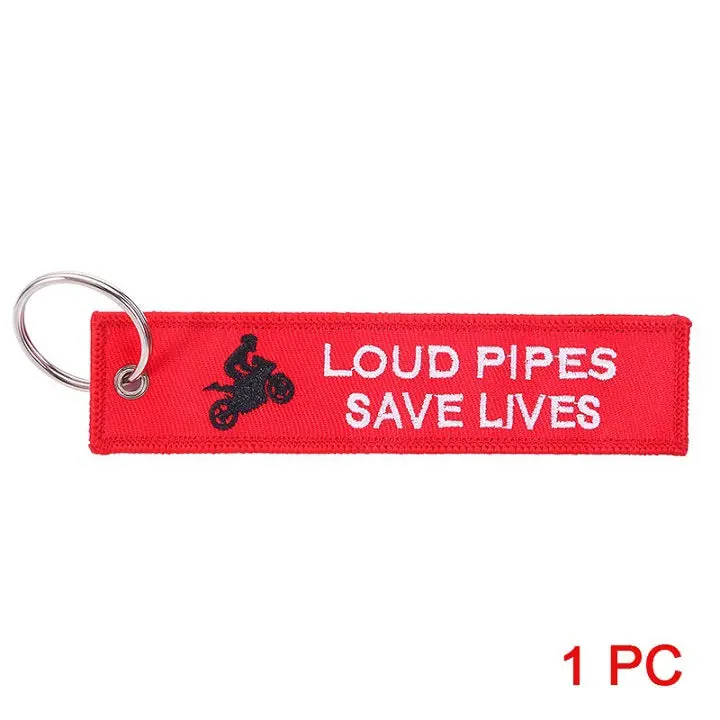 Motorcycle Key Chain - Loud Pipes Save Lives Red Wheelie 1